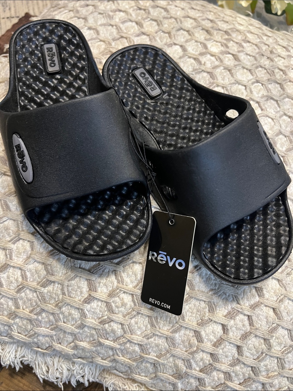 Revo Black Slip-On Textured Footbed Slides